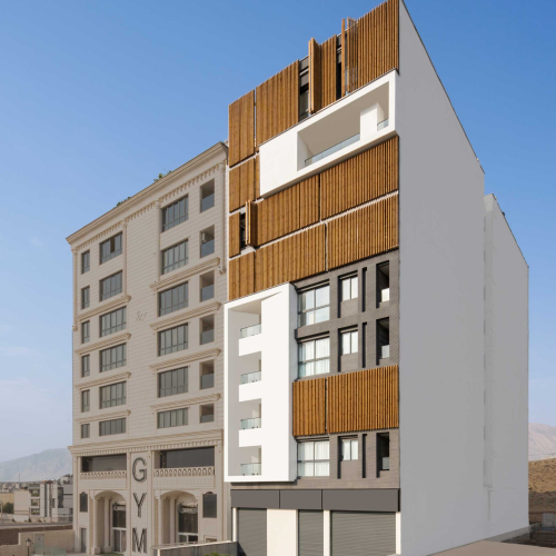 Contemporary façade of SAAR COMPLEX designed by GRID Architecture Office in Shiraz, Iran.