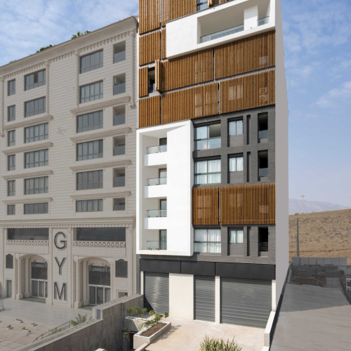 Contemporary façade of SAAR COMPLEX designed by GRID Architecture Office in Shiraz, Iran.