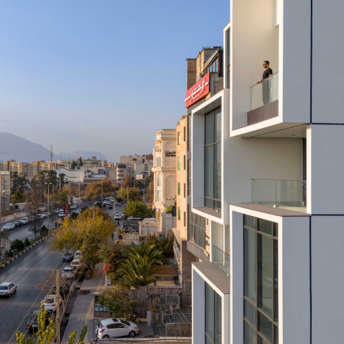 Contemporary façade of 147 COMMERCIAL COMPLEX designed by GRID Architecture Office in Shiraz, Iran.