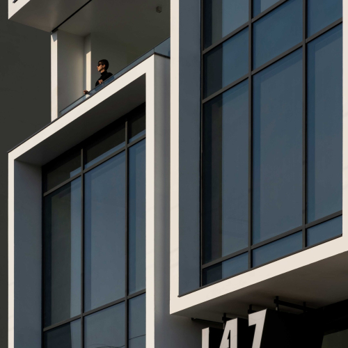 Contemporary façade of 147 COMMERCIAL COMPLEX designed by GRID Architecture Office in Shiraz, Iran.