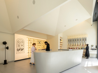Contemporary storefront of JOOGHAN STORE retail space designed by GRID Architecture Office in Shiraz, Iran.