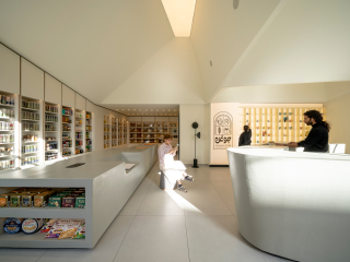 Contemporary storefront of JOOGHAN STORE retail space designed by GRID Architecture Office in Shiraz, Iran.
