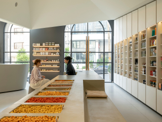 Contemporary storefront of JOOGHAN STORE retail space designed by GRID Architecture Office in Shiraz, Iran.